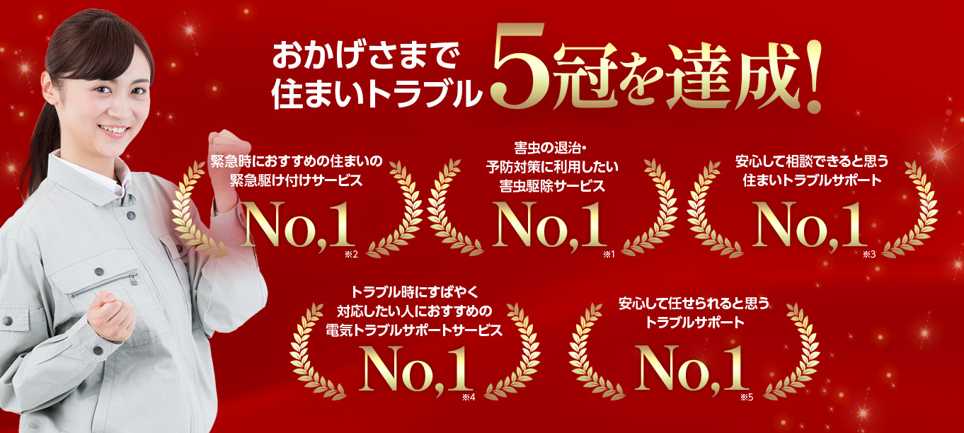 おかげさまで住まいトラブル5冠を達成!